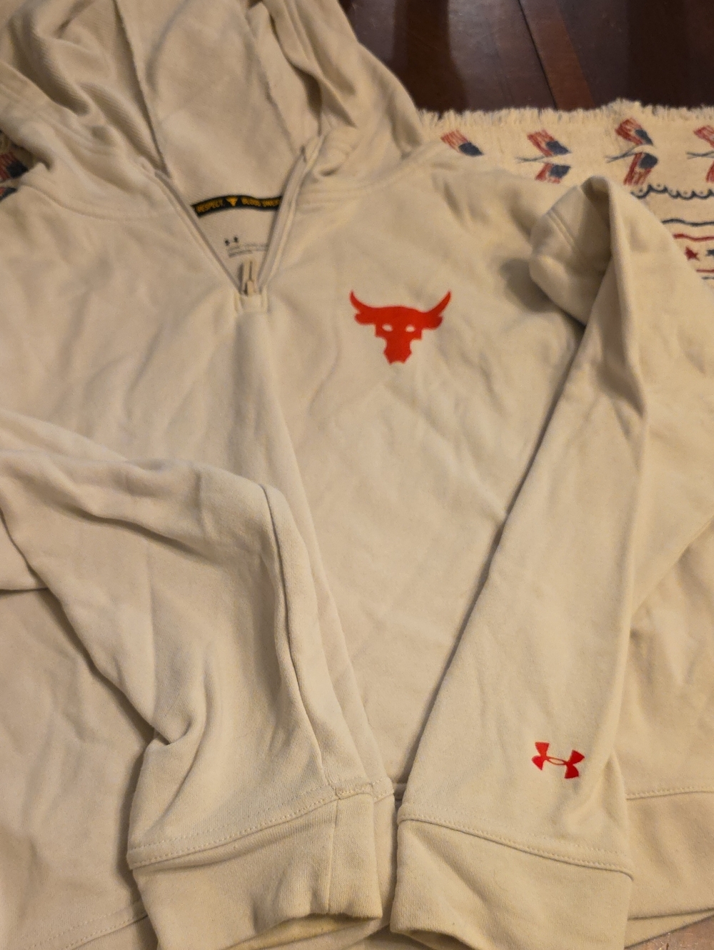 Under Armour Men’s Cream Crewneck Hoodie with Red Project Rock Logos